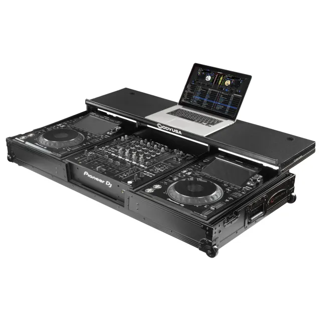 FZGSDJMA9CDJWBL Black Label Glide Style DJ Coffin Case with Wheels for DJM-A9 and CDJ-3000